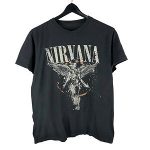 Mens Y2K Nirvana Kurt Cobain Rock Band Music Graphic Shirt Size M